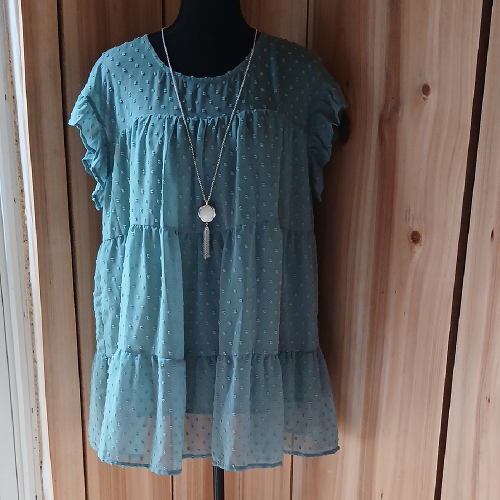Elegant Teal Ruffled Women's Tunic